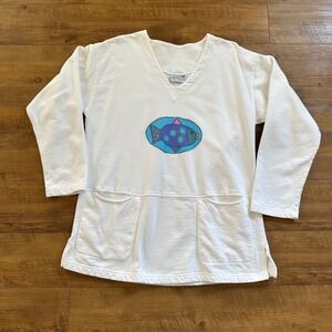 Vintage 90s Fresh Produce Fish Sweatshirt Tunic Dress L Beach Coverup Vacation